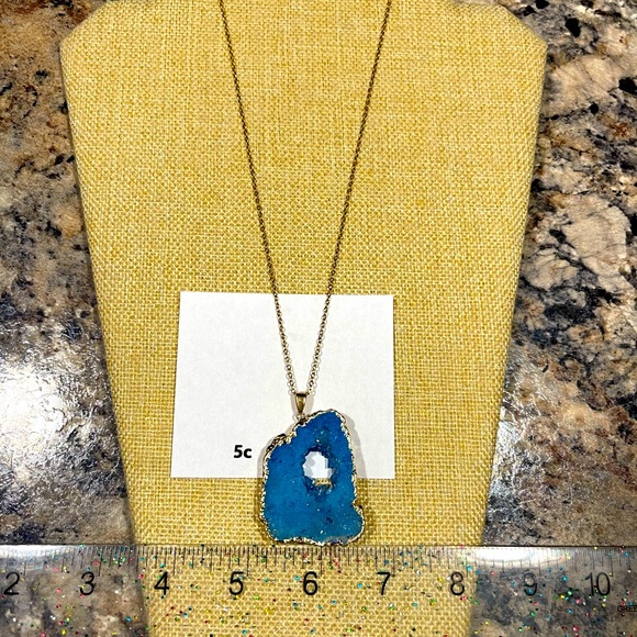 Natural Geode Stone & Crystal Quartz Good Morning Blue & God's Debut Necklace 5c - Picture 12 of 14